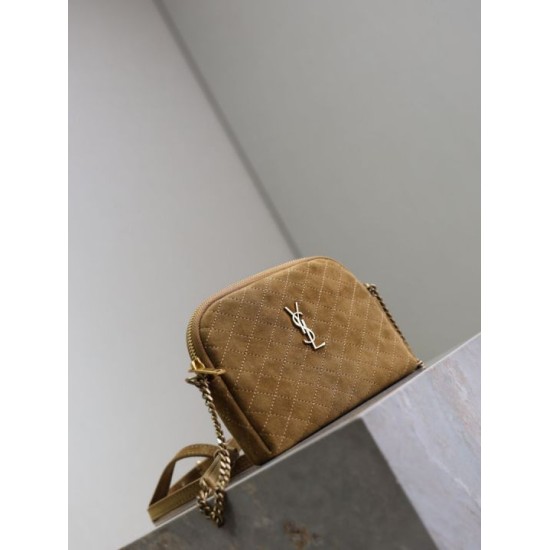 Replica YSL Saint Laurent Gaby Quilted Suede Shoulder Bag Yellow Clone Knockoff