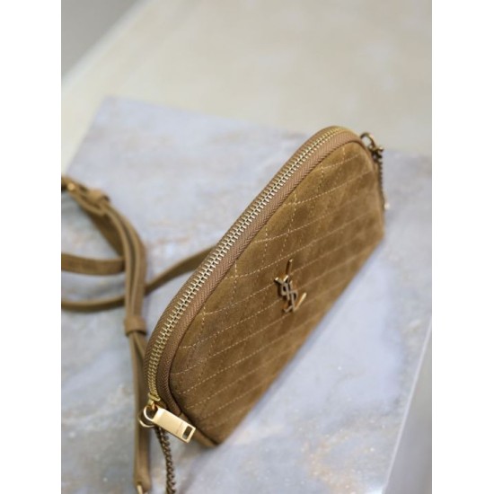 Replica YSL Saint Laurent Gaby Quilted Suede Shoulder Bag Yellow Clone Knockoff