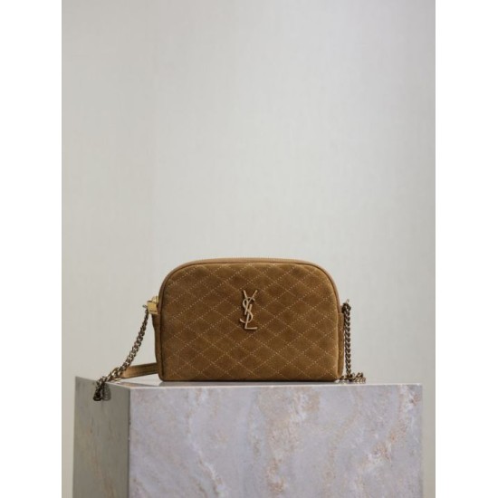 Replica YSL Saint Laurent Gaby Quilted Suede Shoulder Bag Yellow Clone Knockoff