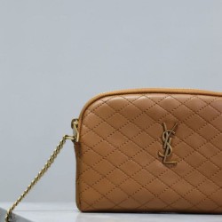 Replica YSL Saint Laurent Gaby Quilted Zip Pouch Brown Clone Knockoff