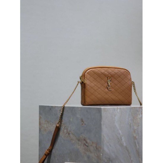 Replica YSL Saint Laurent Gaby Quilted Zip Pouch Brown Clone Knockoff