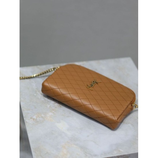 Replica YSL Saint Laurent Gaby Quilted Zip Pouch Brown Clone Knockoff