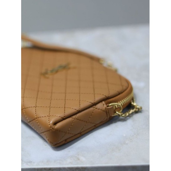 Replica YSL Saint Laurent Gaby Quilted Zip Pouch Brown Clone Knockoff