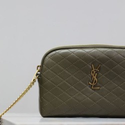 Replica YSL Saint Laurent Gaby Quilted Zip Pouch Blue Clone Knockoff