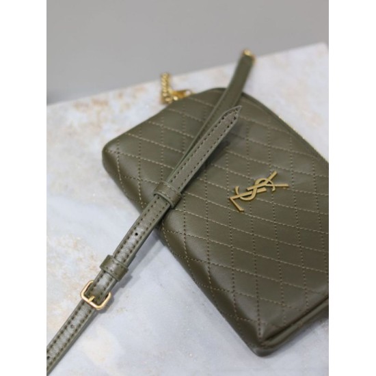 Replica YSL Saint Laurent Gaby Quilted Zip Pouch Blue Clone Knockoff