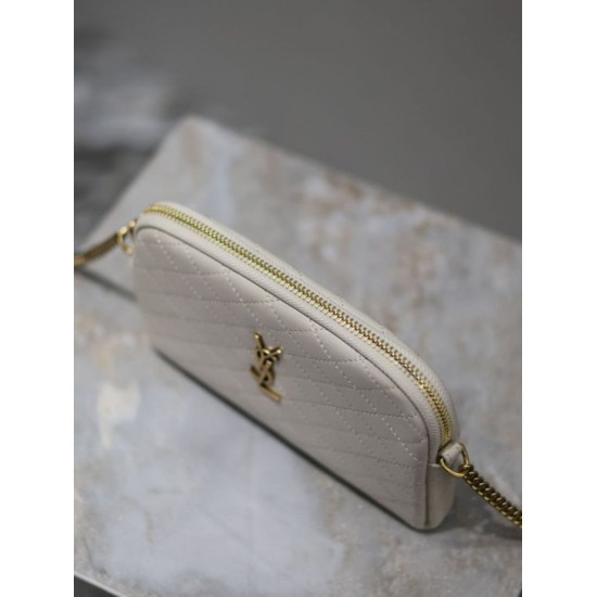 Replica YSL Saint Laurent Gaby Quilted Zip Pouch White Clone Knockoff