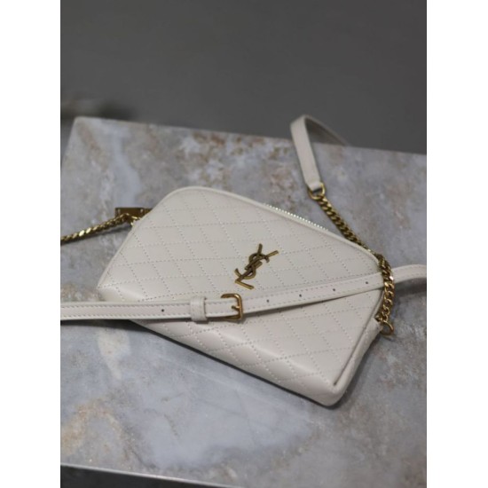 Replica YSL Saint Laurent Gaby Quilted Zip Pouch White Clone Knockoff