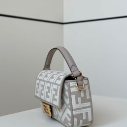 Replica Fendi Baguette FF Embroidered Classic Shoulder Bag Gray Clone Knockoff
