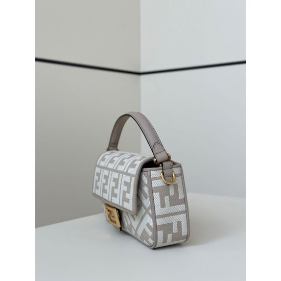 Replica Fendi Baguette FF Embroidered Classic Shoulder Bag Gray Clone Knockoff