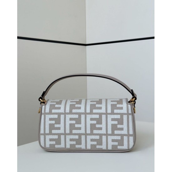 Replica Fendi Baguette FF Embroidered Classic Shoulder Bag Gray Clone Knockoff