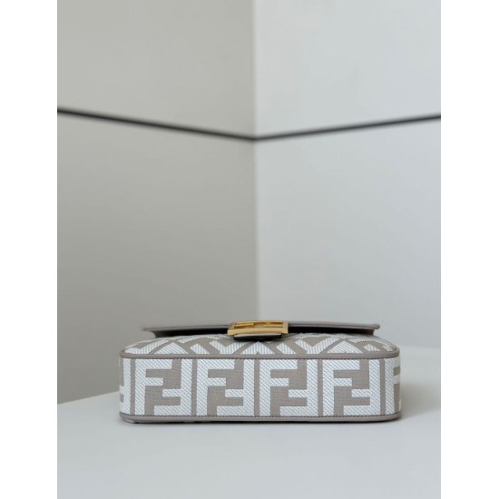 Replica Fendi Baguette FF Embroidered Classic Shoulder Bag Gray Clone Knockoff