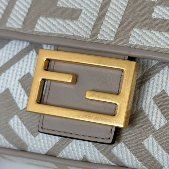Replica Fendi Baguette FF Embroidered Classic Shoulder Bag Gray Clone Knockoff