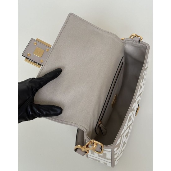 Replica Fendi Baguette FF Embroidered Classic Shoulder Bag Gray Clone Knockoff