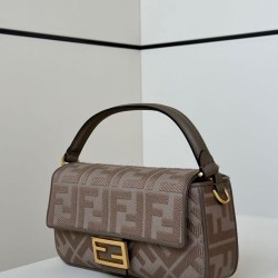 Replica Fendi Baguette FF Embroidered Classic Shoulder Bag Brown Clone Knockoff