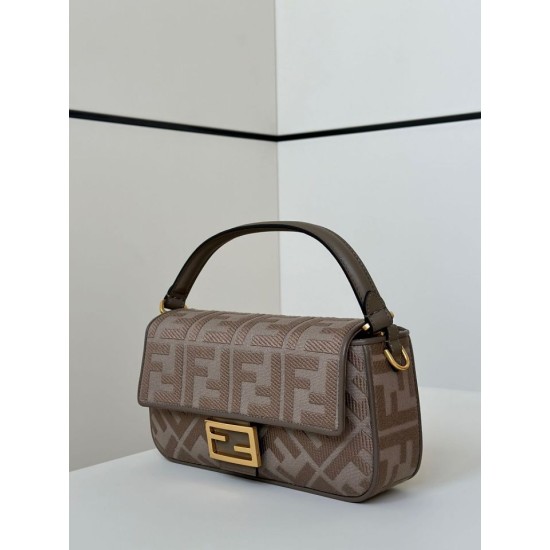 Replica Fendi Baguette FF Embroidered Classic Shoulder Bag Brown Clone Knockoff