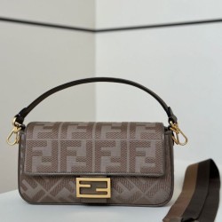 Replica Fendi Baguette FF Embroidered Classic Shoulder Bag Brown Clone Knockoff
