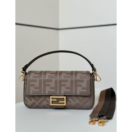 Replica Fendi Baguette FF Embroidered Classic Shoulder Bag Brown Clone Knockoff