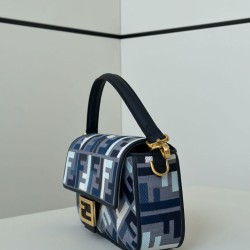 Replica Fendi Baguette FF Embroidered Classic Shoulder Bag Blue Clone Knockoff
