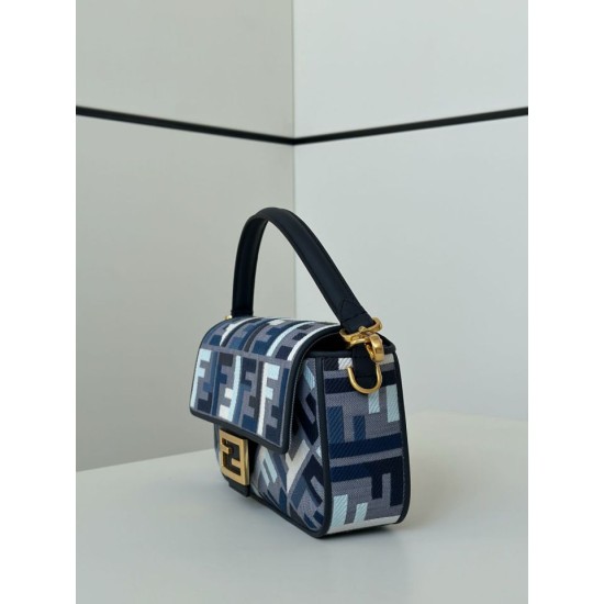 Replica Fendi Baguette FF Embroidered Classic Shoulder Bag Blue Clone Knockoff