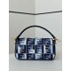 Replica Fendi Baguette FF Embroidered Classic Shoulder Bag Blue Clone Knockoff