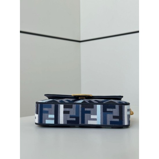 Replica Fendi Baguette FF Embroidered Classic Shoulder Bag Blue Clone Knockoff