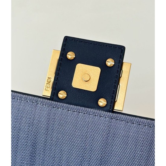Replica Fendi Baguette FF Embroidered Classic Shoulder Bag Blue Clone Knockoff