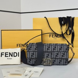Replica Fendi Baguette Bag Blue Denim-Effect FF Jacquard Clone Knockoff