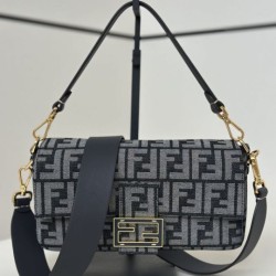 Replica Fendi Baguette Bag Blue Denim-Effect FF Jacquard Clone Knockoff