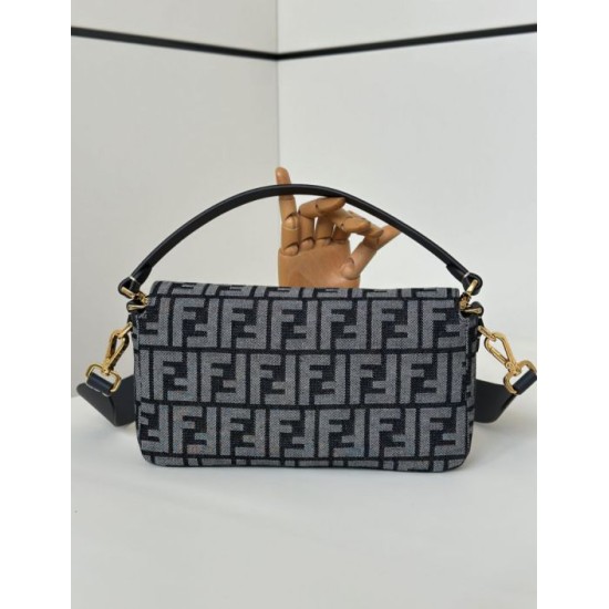 Replica Fendi Baguette Bag Blue Denim-Effect FF Jacquard Clone Knockoff