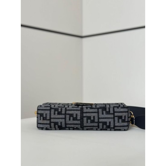 Replica Fendi Baguette Bag Blue Denim-Effect FF Jacquard Clone Knockoff