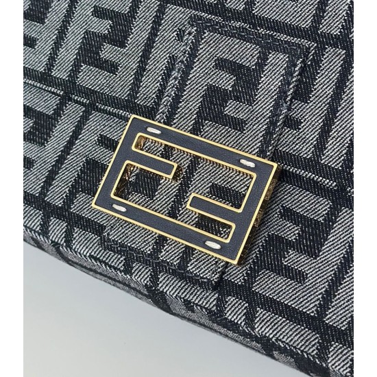 Replica Fendi Baguette Bag Blue Denim-Effect FF Jacquard Clone Knockoff