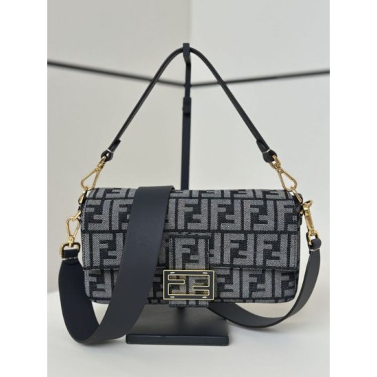 Replica Fendi Baguette Bag Blue Denim-Effect FF Jacquard Clone Knockoff