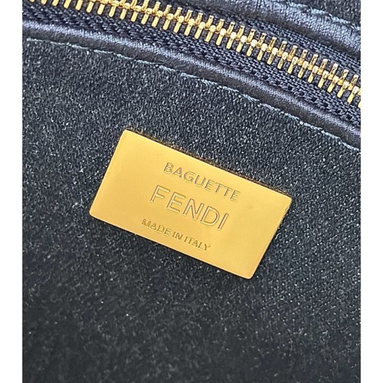 Replica Fendi Baguette Bag Blue Denim-Effect FF Jacquard Clone Knockoff