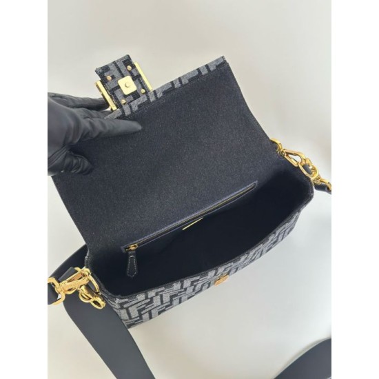 Replica Fendi Baguette Bag Blue Denim-Effect FF Jacquard Clone Knockoff