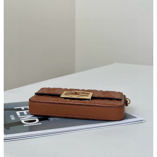 Replica Fendi Baguette Bag with Top Handle and Embossed FF Logo Brown Clone Knockoff
