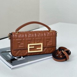 Replica Fendi Baguette Bag with Top Handle and Embossed FF Logo Brown Clone Knockoff