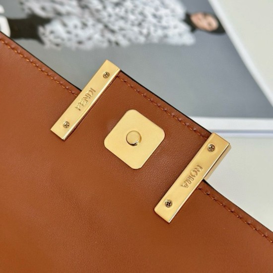 Replica Fendi Baguette Bag with Top Handle and Embossed FF Logo Brown Clone Knockoff