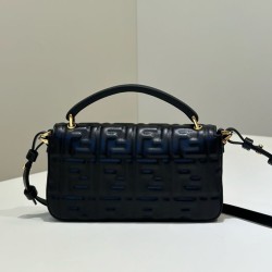 Replica Fendi Baguette Bag with Top Handle and Embossed FF Logo Black Clone Knockoff