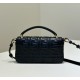 Fake Fendi Baguette Bag with Top Handle and Embossed FF Logo Black Wholesale Replica Fendi Baguette Bag with Top Handle and Embossed FF Logo Black Clone Knockoff