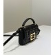 Fake Fendi Baguette Bag with Top Handle and Embossed FF Logo Black Wholesale Replica Fendi Baguette Bag with Top Handle and Embossed FF Logo Black Clone Knockoff