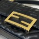 Fake Fendi Baguette Bag with Top Handle and Embossed FF Logo Black Wholesale Replica Fendi Baguette Bag with Top Handle and Embossed FF Logo Black Clone Knockoff