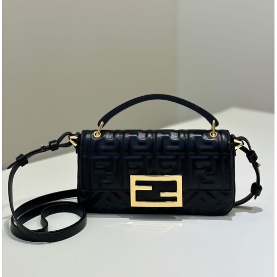 Fake Fendi Baguette Bag with Top Handle and Embossed FF Logo Black Wholesale Replica Fendi Baguette Bag with Top Handle and Embossed FF Logo Black Clone Knockoff