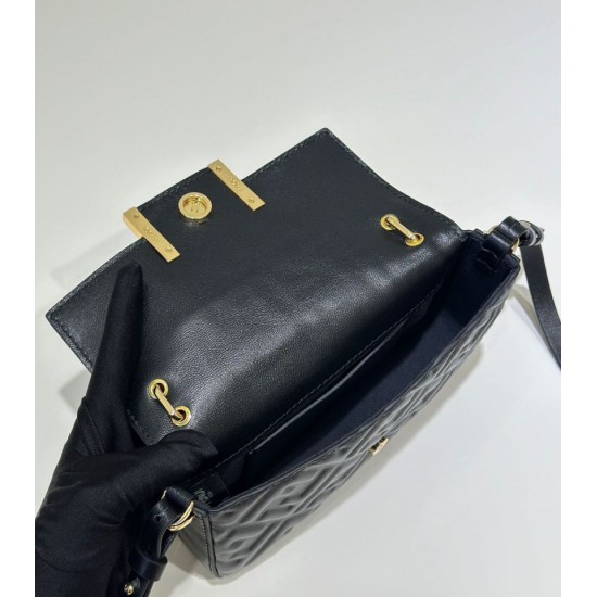 Fake Fendi Baguette Bag with Top Handle and Embossed FF Logo Black Wholesale Replica Fendi Baguette Bag with Top Handle and Embossed FF Logo Black Clone Knockoff