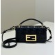 Fake Fendi Baguette Bag with Top Handle and Embossed FF Logo Black Wholesale Replica Fendi Baguette Bag with Top Handle and Embossed FF Logo Black Clone Knockoff
