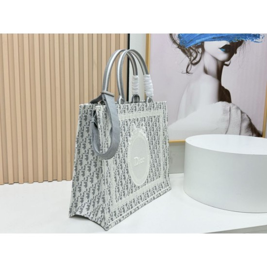 Replica Dior Book Tote Bag Small/Medium/Large with Oblique Embroidery and Shoulder Strap Blue/White Clone Knockoff