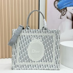 Replica Dior Book Tote Bag Small/Medium/Large with Oblique Embroidery and Shoulder Strap Blue/White Clone Knockoff