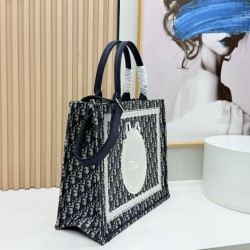 Replica Dior Book Tote Bag Small/Medium/Large with Oblique Embroidery and Shoulder Strap Black Clone Knockoff