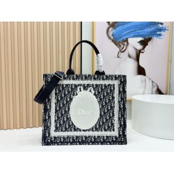 Replica Dior Book Tote Bag Small/Medium/Large with Oblique Embroidery and Shoulder Strap Black Clone Knockoff
