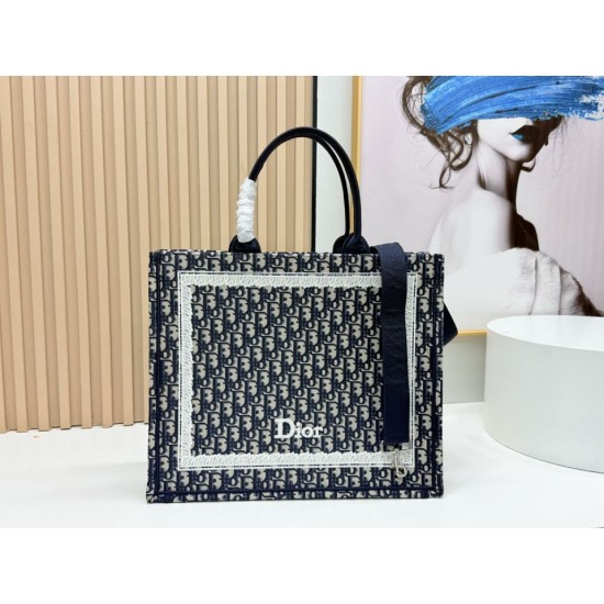 Replica Dior Book Tote Bag Small/Medium/Large with Oblique Embroidery and Shoulder Strap Black Clone Knockoff