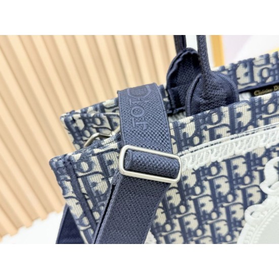 Replica Dior Book Tote Bag Small/Medium/Large with Oblique Embroidery and Shoulder Strap Black Clone Knockoff